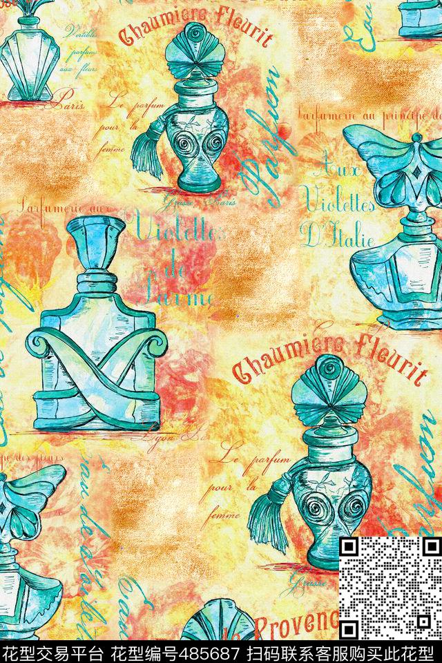 时尚香水瓶肌理数码印花华亿平台下载（图片编号: 485687） - 瓦栏（Walan）