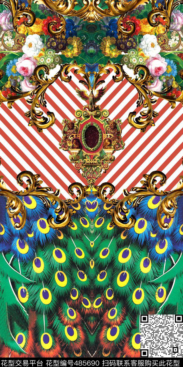 时尚羽毛欧式花纹数码印花华亿平台下载（图片编号: 485690） - 瓦栏（Walan）