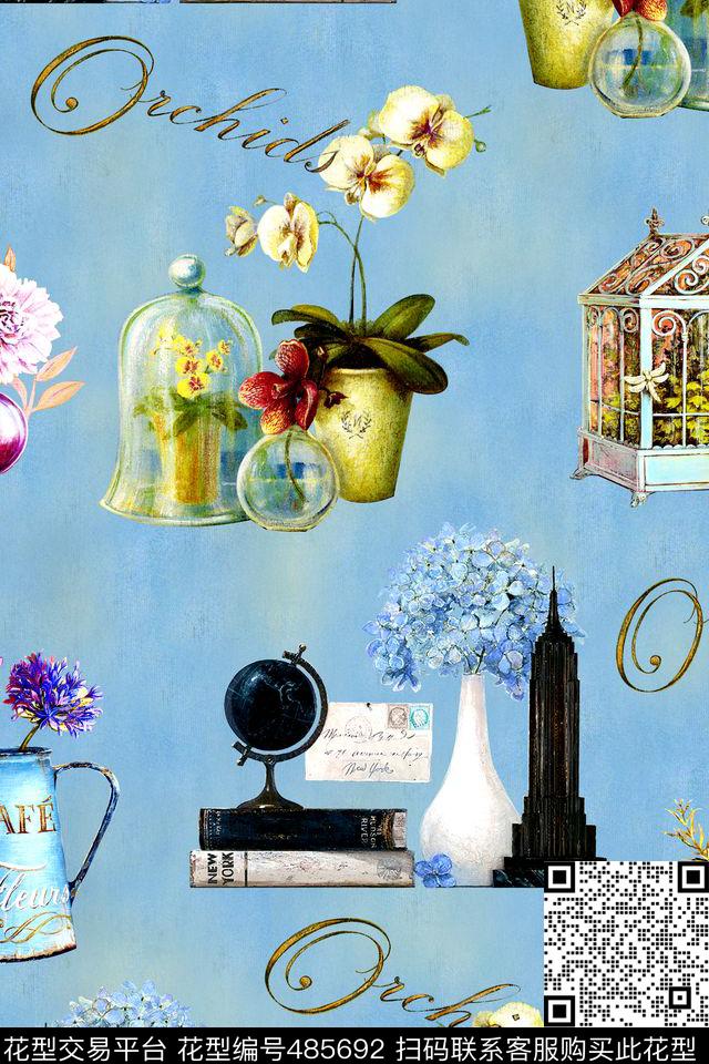 时尚花卉地球仪数码印花华亿平台下载（图片编号: 485692） - 瓦栏（Walan）