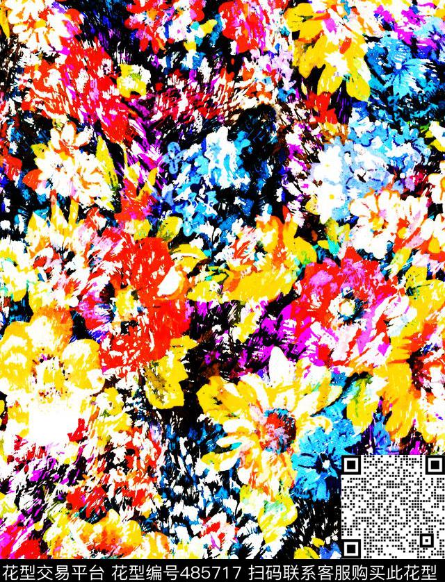 缤纷花卉艺术数码印花华亿平台下载（图片编号: 485717） - 瓦栏（Walan）