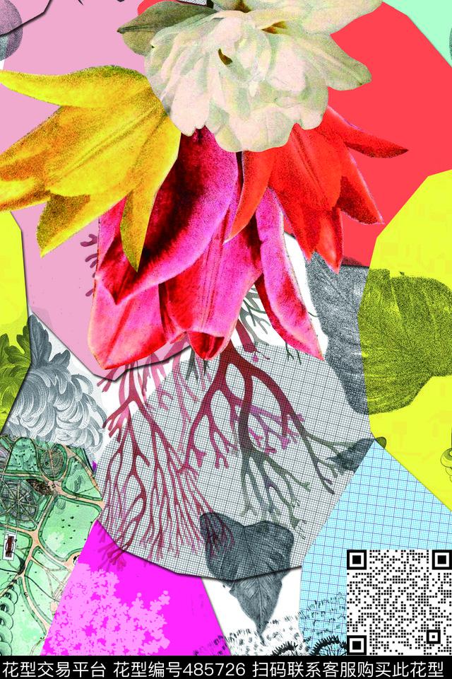 休闲色块花卉女士休闲沙发面料数码印花华亿平台下载（图片编号: 485726） - 瓦栏（Walan）