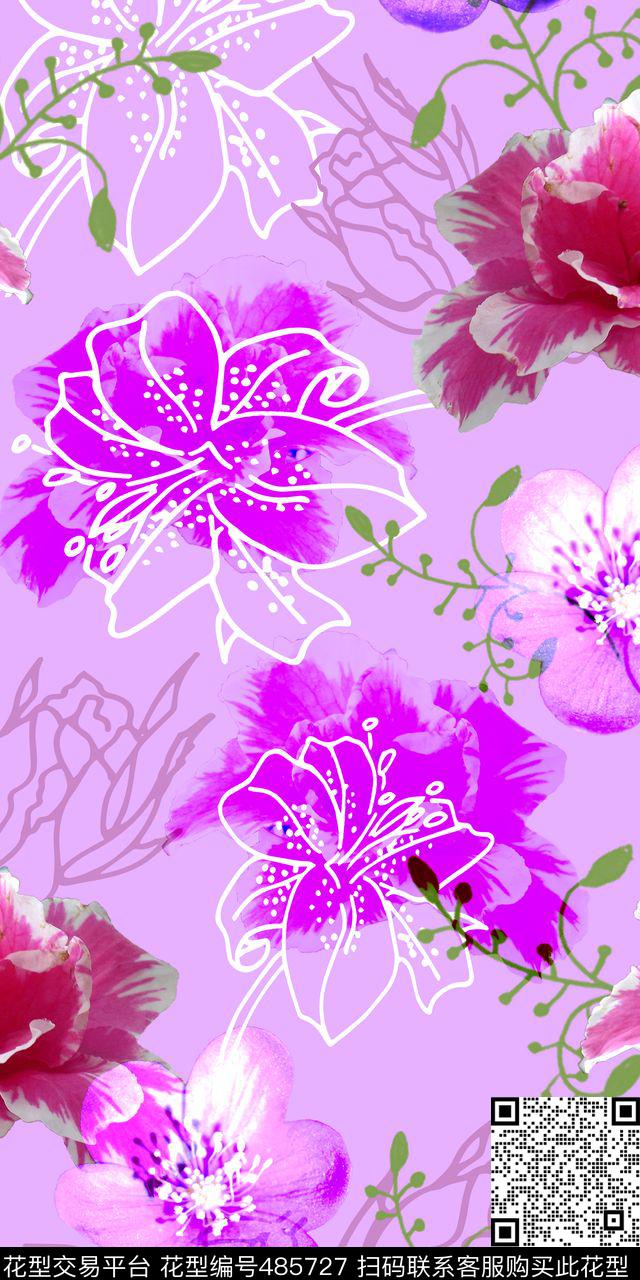 花卉时尚流行数码印花华亿平台下载（图片编号: 485727） - 瓦栏（Walan）