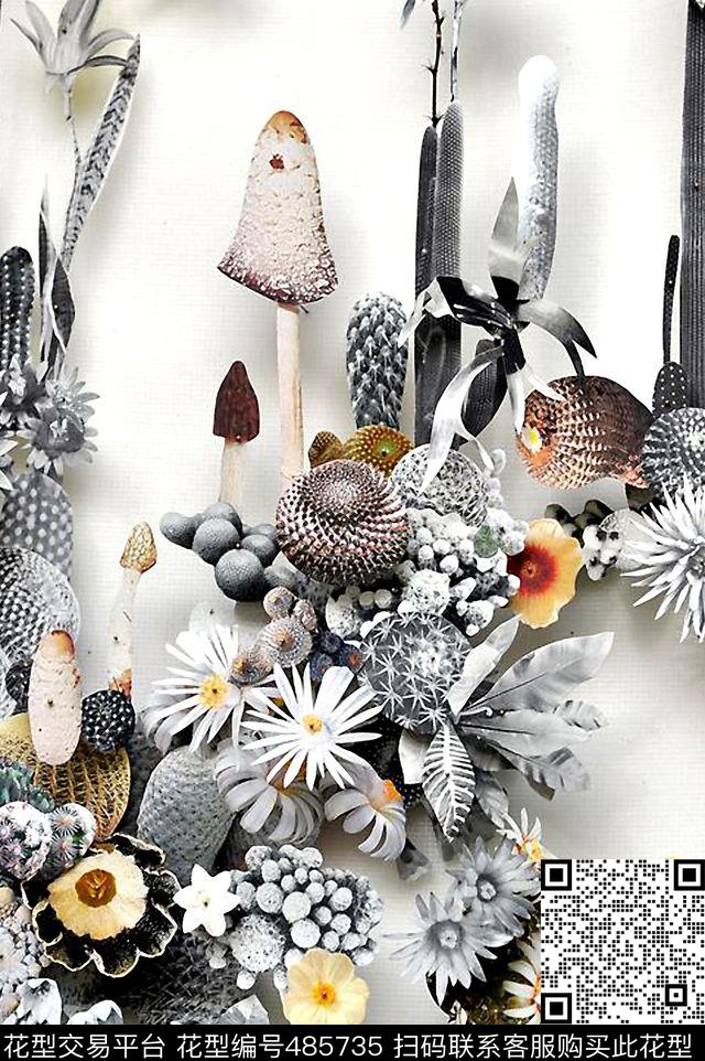 花卉个性装饰花卉多元素数码印花华亿平台下载（图片编号: 485735） - 瓦栏（Walan）