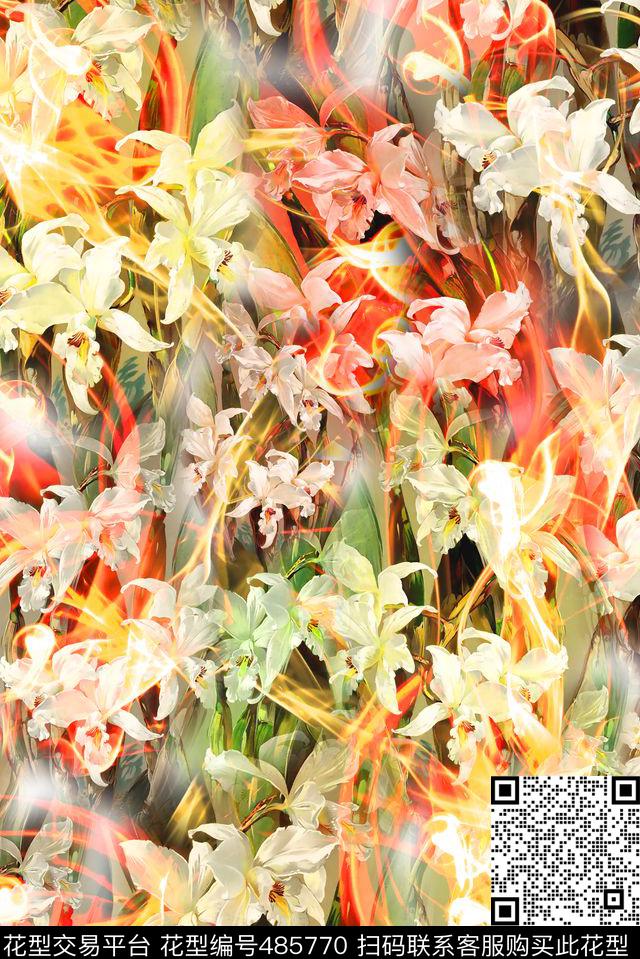 多彩花卉炫彩数码印花华亿平台下载（图片编号: 485770） - 瓦栏（Walan）