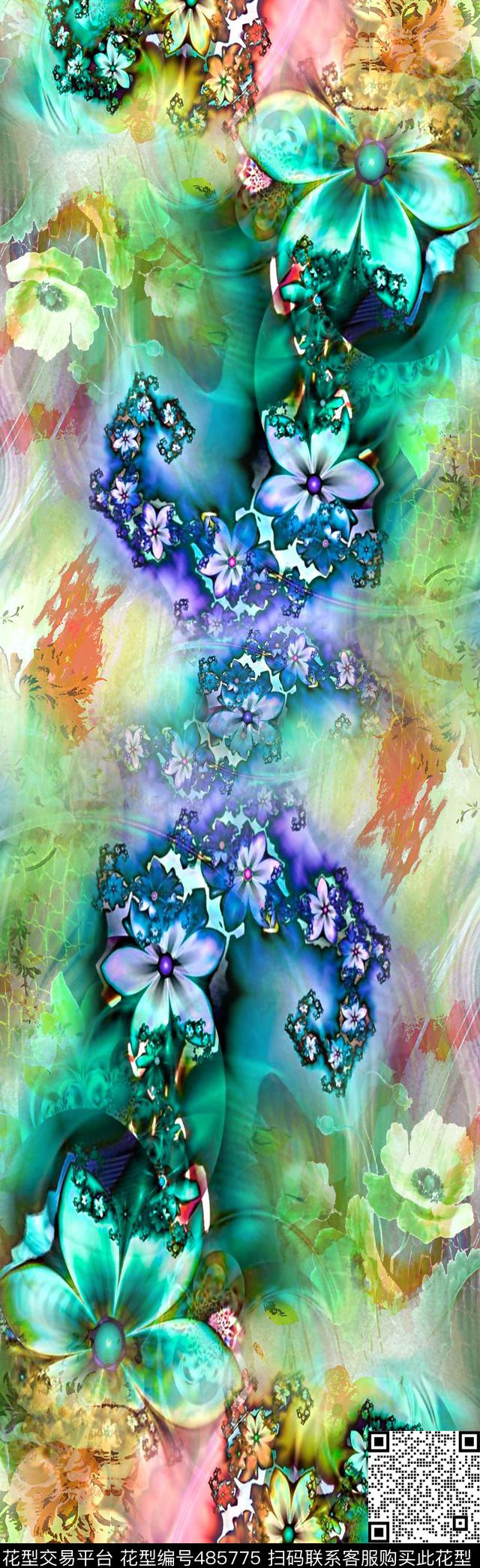 分形艺术抽象花卉分形数码印花华亿平台下载（图片编号: 485775） - 瓦栏（Walan）