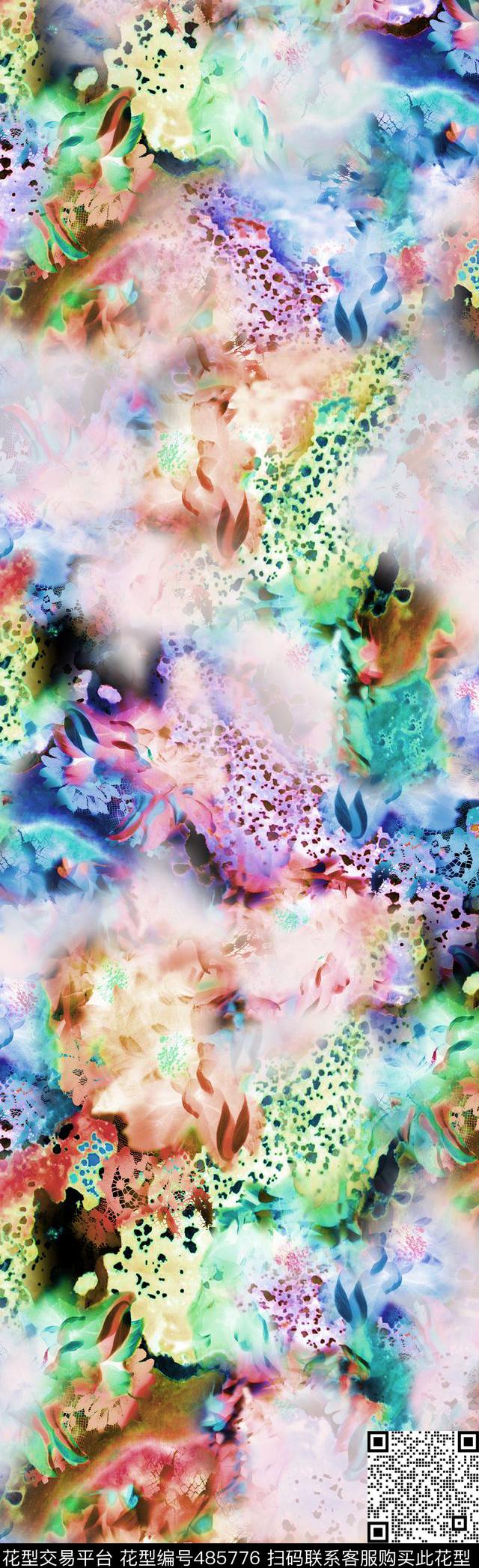 抽象多色云彩蕾丝数码印花华亿平台下载（图片编号: 485776） - 瓦栏（Walan）