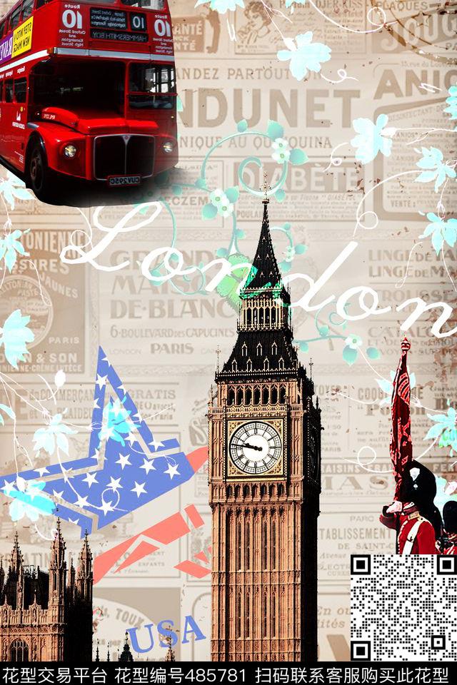 复古风复古公交车复古建筑数码印花华亿平台下载（图片编号: 485781） - 瓦栏（Walan）