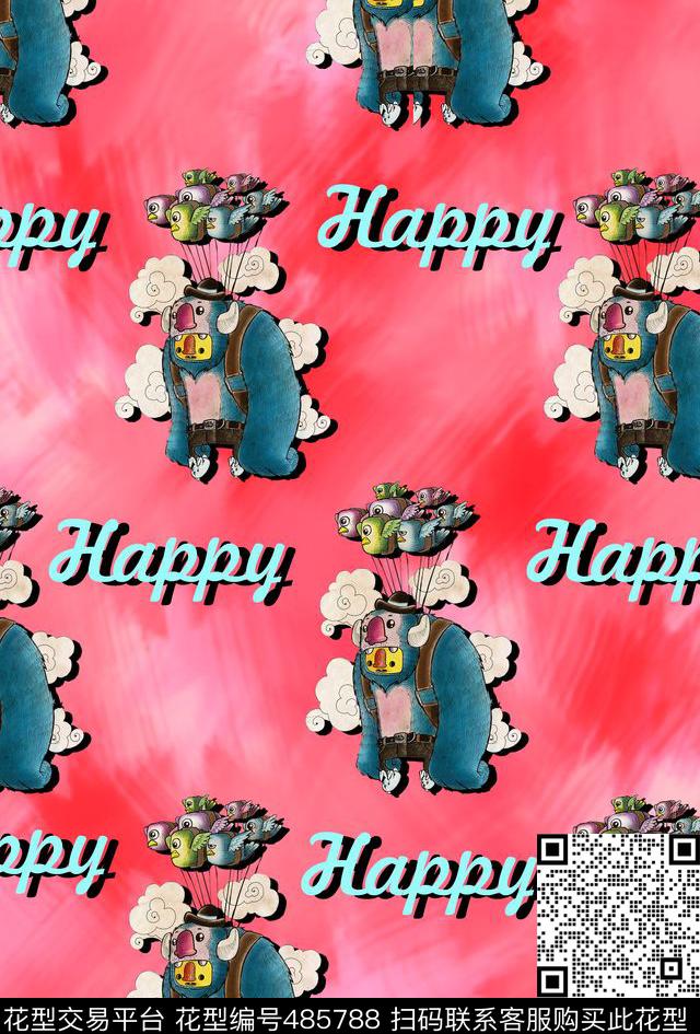 卡通卡通怪物、文字、纯底数码印花华亿平台下载（图片编号: 485788） - 瓦栏（Walan）