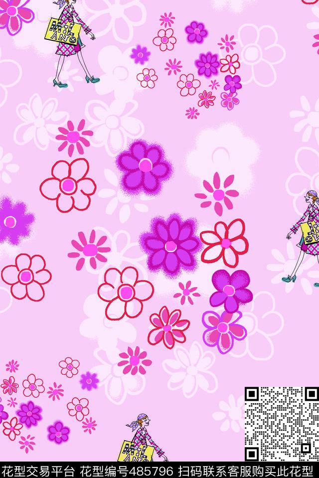 花卉女孩青春数码印花华亿平台下载（图片编号: 485796） - 瓦栏（Walan）