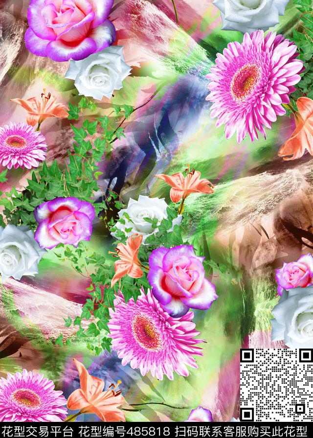 抽象肌理花卉数码印花华亿平台下载（图片编号: 485818） - 瓦栏（Walan）