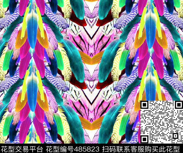 流行时尚手绘彩色羽毛欧美数码印花华亿平台下载（图片编号: 485823） - 瓦栏（Walan）