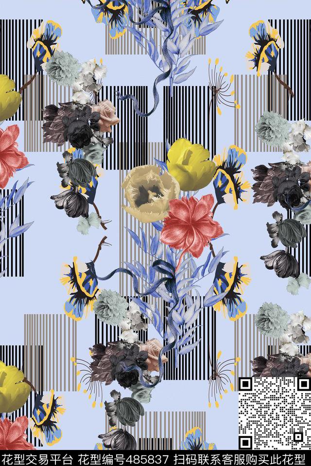 时尚潮流几何花卉数码印花华亿平台下载（图片编号: 485837） - 瓦栏（Walan）