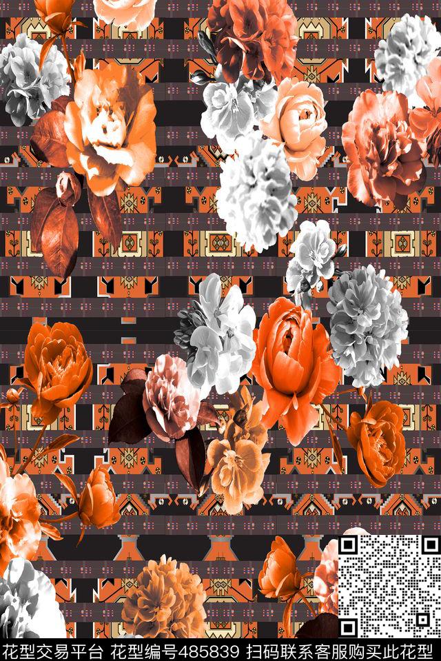 时尚古典民族数码印花华亿平台下载（图片编号: 485839） - 瓦栏（Walan）