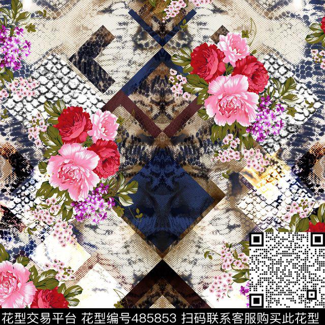 时尚蛇皮蛇纹数码印花华亿平台下载（图片编号: 485853） - 瓦栏（Walan）