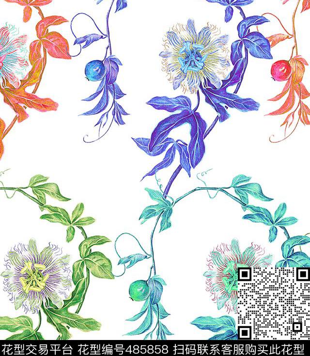 流行时尚手绘滕花欧美数码印花华亿平台下载（图片编号: 485858） - 瓦栏（Walan）