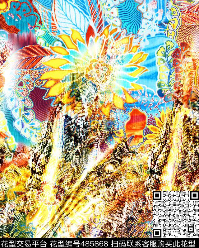 抽象蛇纹定位流行时尚欧美数码印花华亿平台下载（图片编号: 485868） - 瓦栏（Walan）