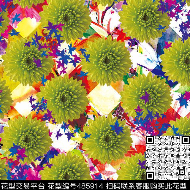 女装潮流时尚菊花数码印花华亿平台下载（图片编号: 485914） - 瓦栏（Walan）