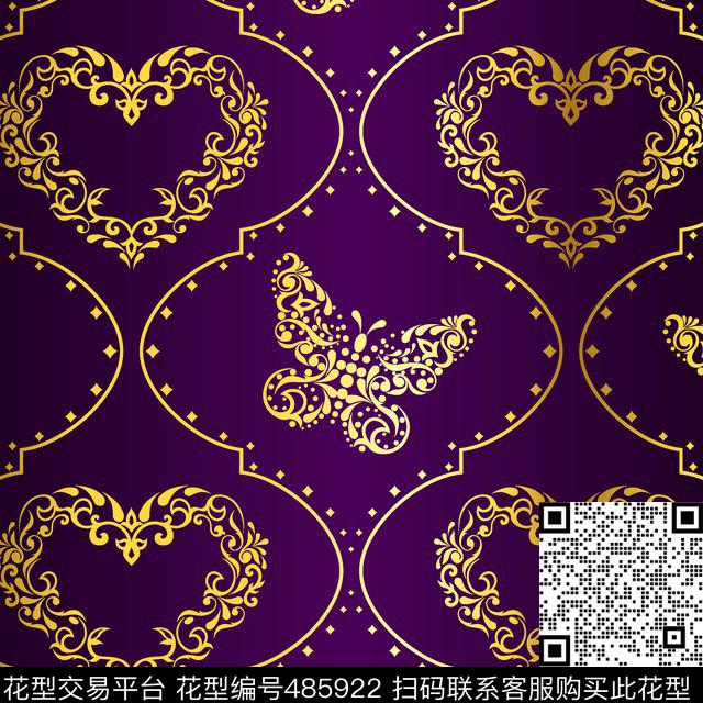 剪纸风格心形蝴蝶数码印花华亿平台下载（图片编号: 485922） - 瓦栏（Walan）