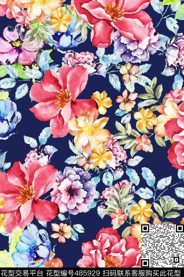 手绘花卉数码印花华亿平台下载（图片编号: 485929） - 瓦栏（Walan）