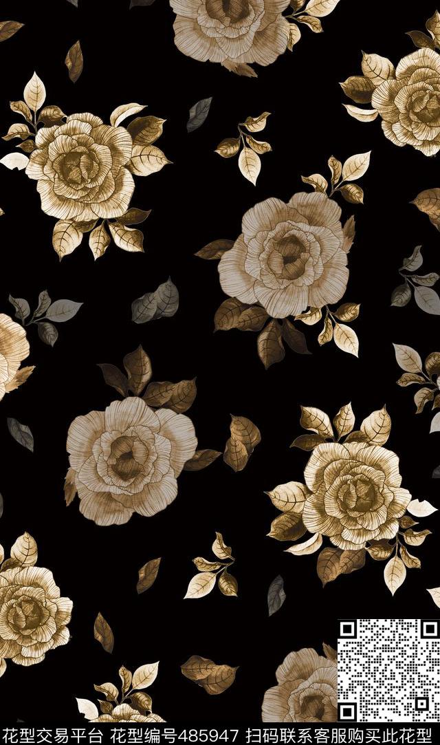 花卉中老年裙子传统印花华亿平台下载（图片编号: 485947） - 瓦栏（Walan）