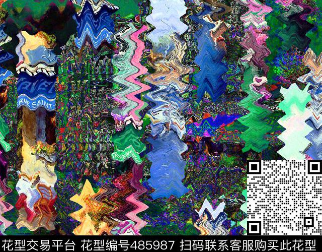 潮流时尚大牌油画风景解构水波纹数码印花华亿平台下载（图片编号: 485987） - 瓦栏（Walan）