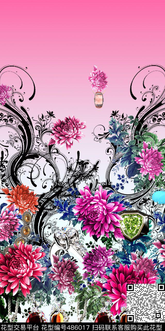 休闲花卉抽象手绘传统印花华亿平台下载（图片编号: 486017） - 瓦栏（Walan）