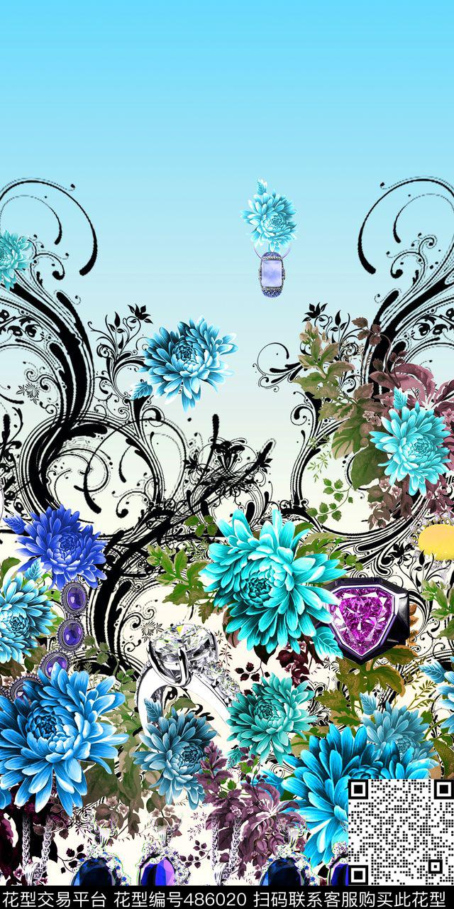 休闲花卉抽象手绘传统印花华亿平台下载（图片编号: 486020） - 瓦栏（Walan）