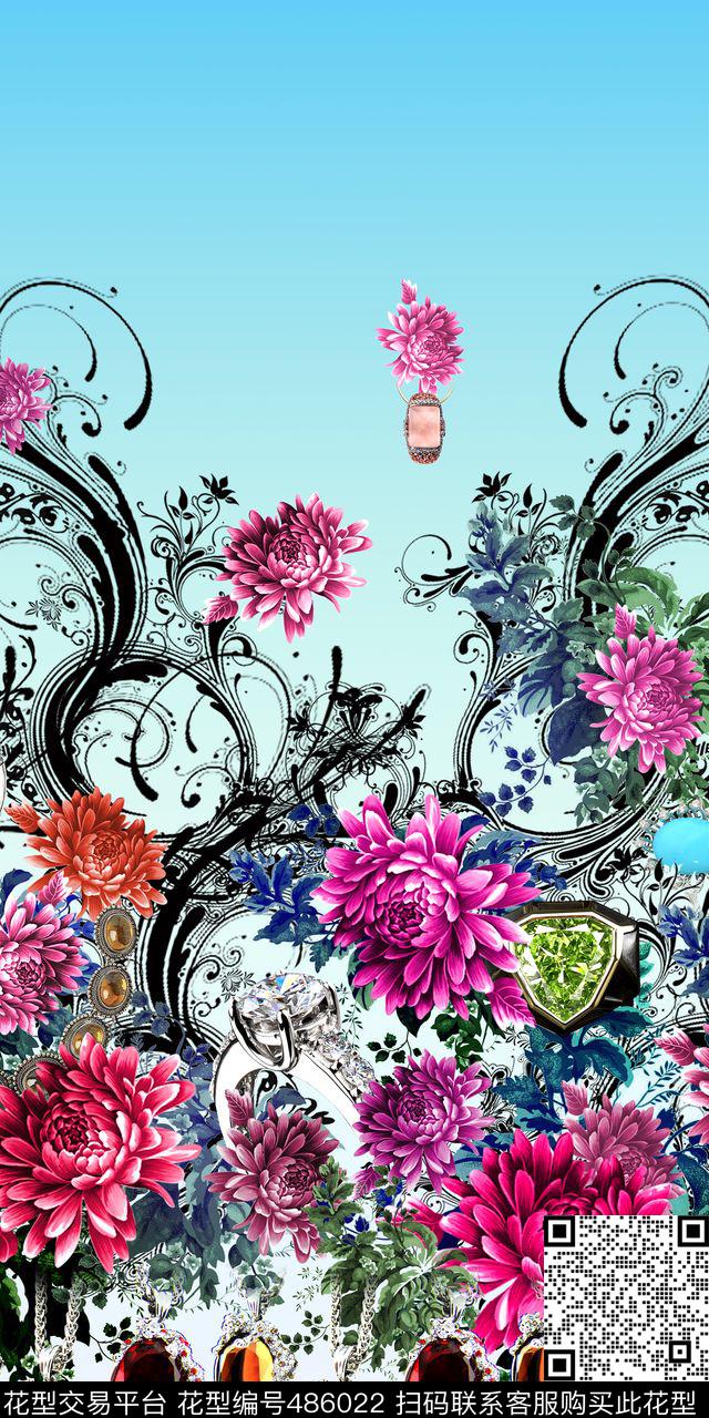 休闲花卉抽象手绘传统印花华亿平台下载（图片编号: 486022） - 瓦栏（Walan）