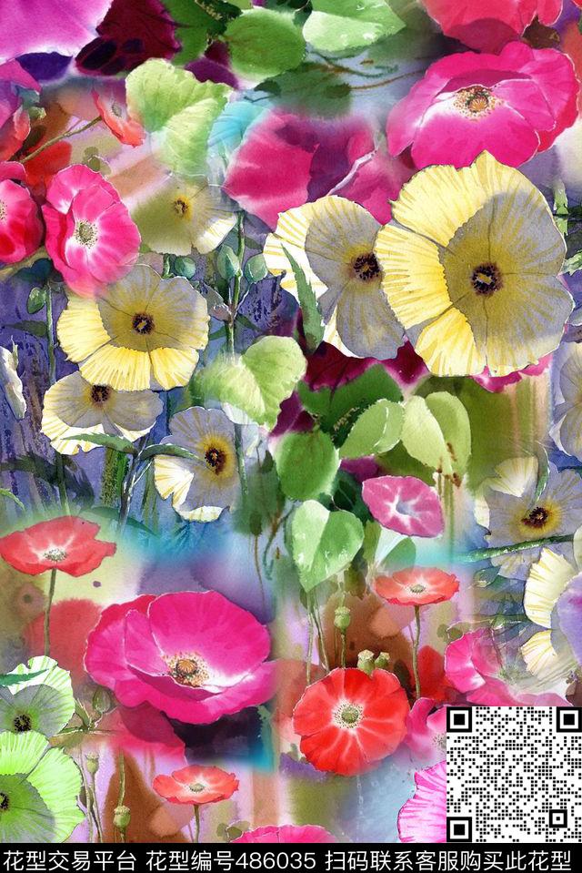 喇叭花休闲手绘手绘数码印花华亿平台下载（图片编号: 486035） - 瓦栏（Walan）