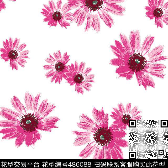 传统印花花卉雏菊花卉传统印花华亿平台下载（图片编号: 486088） - 瓦栏（Walan）
