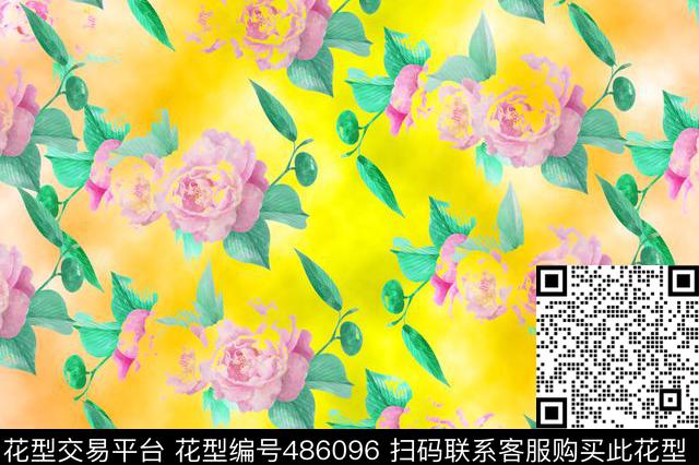 多彩背景花卉数码印花华亿平台下载（图片编号: 486096） - 瓦栏（Walan）
