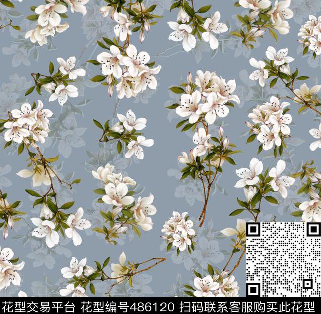 潮流时尚时尚手绘花卉数码印花华亿平台下载（图片编号: 486120） - 瓦栏（Walan）