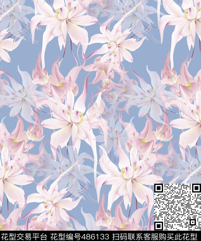 潮流时尚个性荷花花瓣数码印花华亿平台下载（图片编号: 486133） - 瓦栏（Walan）