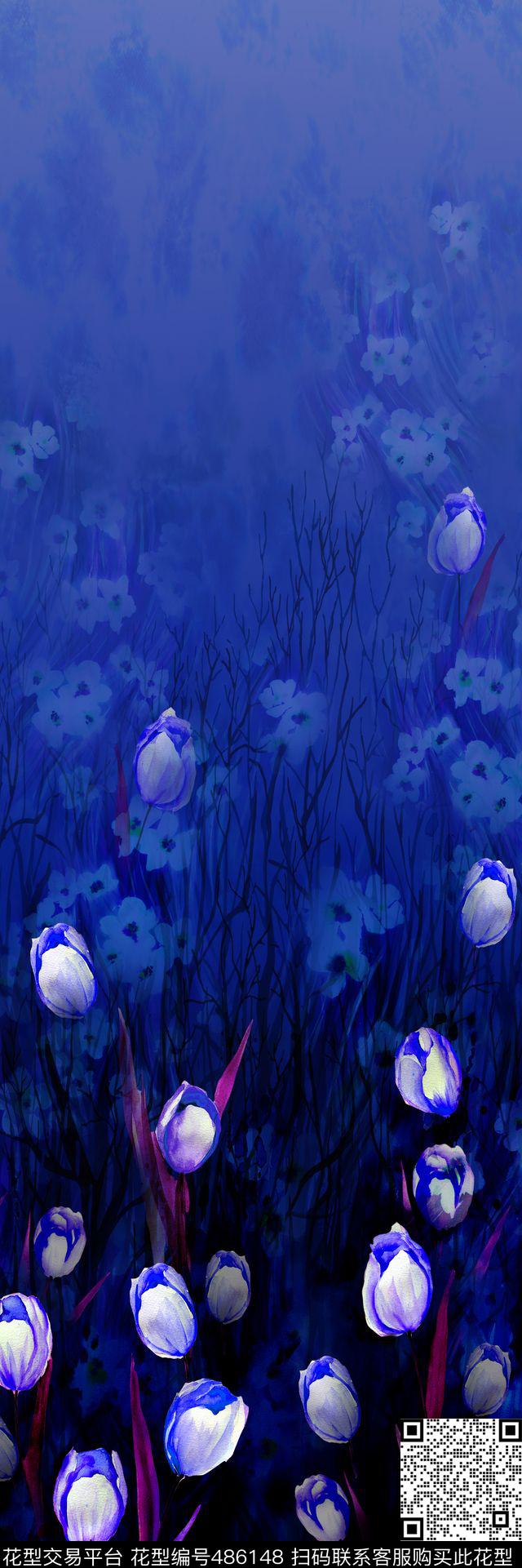 写意花卉郁金香数码印花华亿平台下载（图片编号: 486148） - 瓦栏（Walan）
