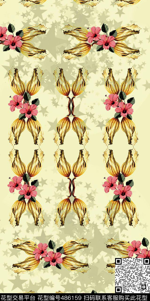 花卉现代流行数码印花华亿平台下载（图片编号: 486159） - 瓦栏（Walan）