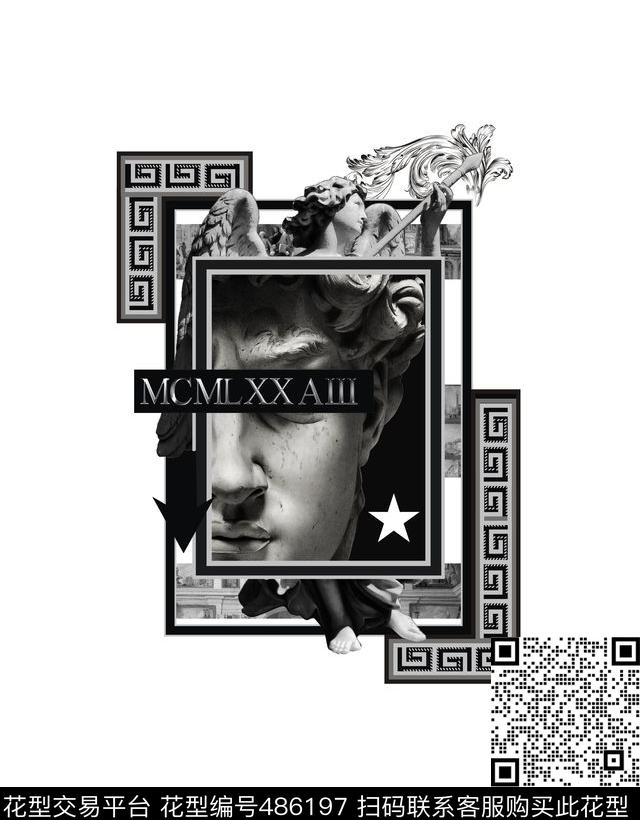 几何图案男装T恤图案石膏像数码印花华亿平台下载（图片编号: 486197） - 瓦栏（Walan）