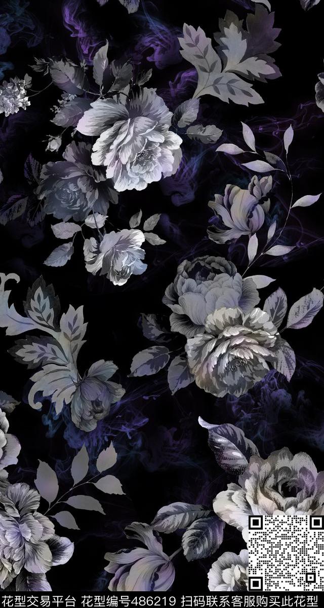 简约花卉黑白数码印花华亿平台下载（图片编号: 486219） - 瓦栏（Walan）
