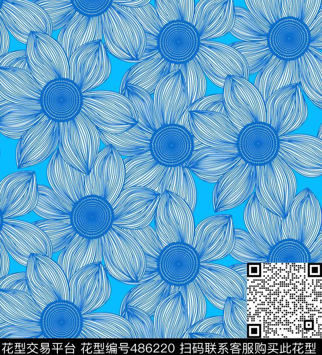 欧美手绘线条花条纹传统印花华亿平台下载（图片编号: 486220） - 瓦栏（Walan）