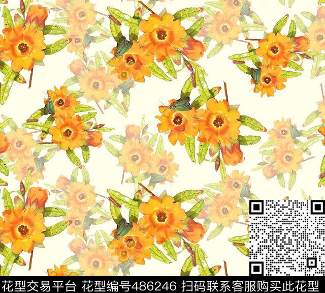 潮流时尚清新手绘素描花卉数码印花华亿平台下载（图片编号: 486246） - 瓦栏（Walan）