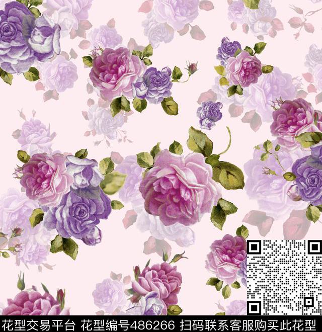 时尚花卉女装数码印花华亿平台下载（图片编号: 486266） - 瓦栏（Walan）