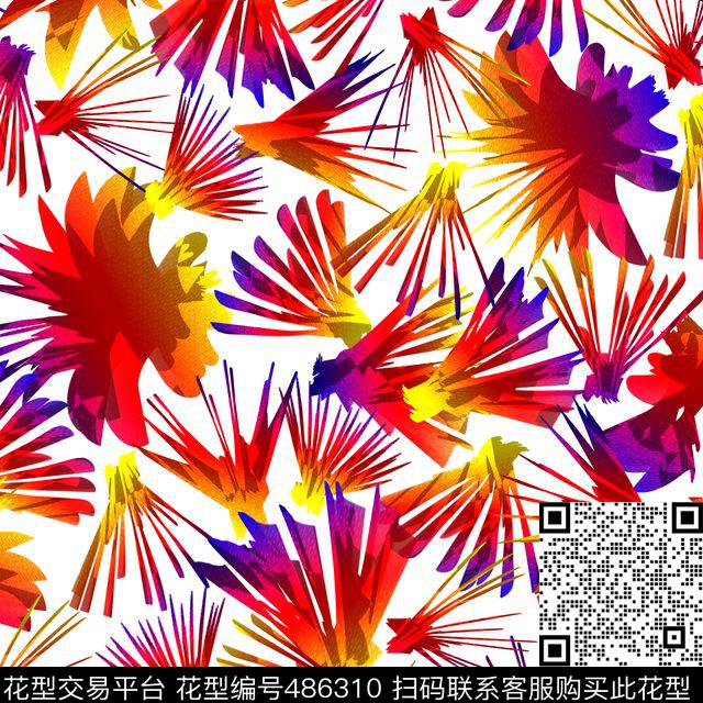 花草剪影渐变数码印花华亿平台下载（图片编号: 486310） - 瓦栏（Walan）