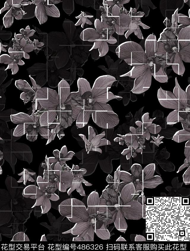 潮流时尚创意手绘花卉拼贴数码印花华亿平台下载（图片编号: 486326） - 瓦栏（Walan）