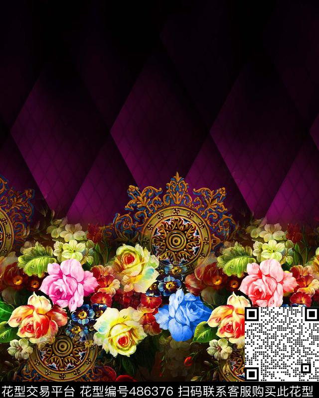 定位花卉欧式底纹数码印花华亿平台下载（图片编号: 486376） - 瓦栏（Walan）