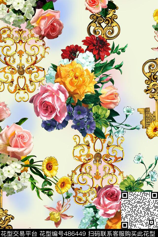 时尚手绘花卉数码印花华亿平台下载（图片编号: 486449） - 瓦栏（Walan）