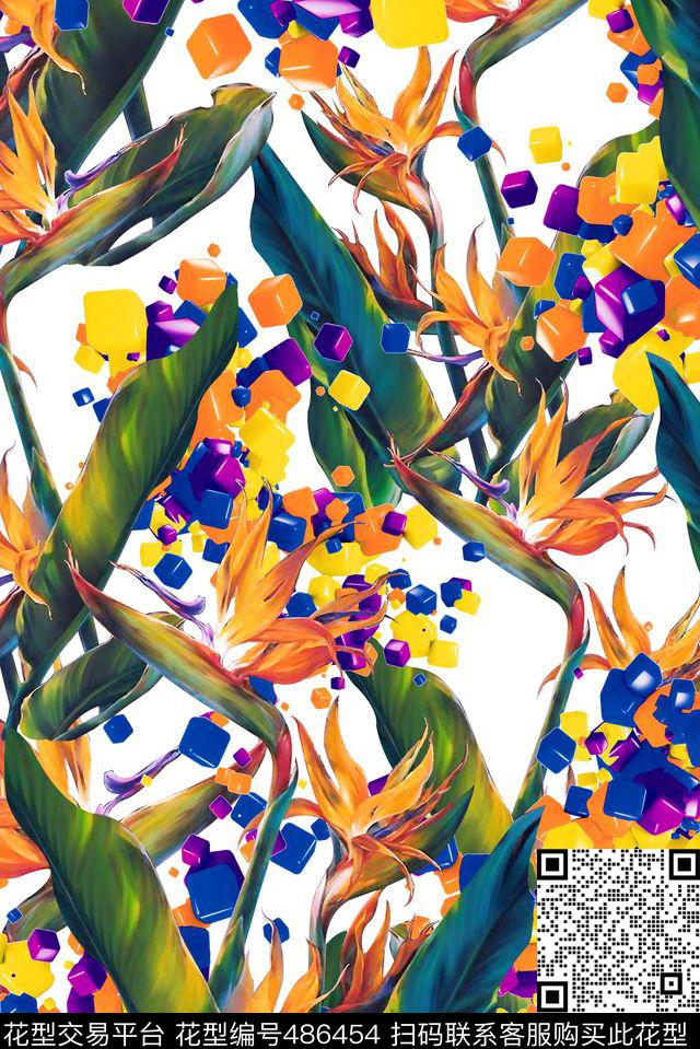 花卉花朵天堂鸟数码印花华亿平台下载（图片编号: 486454） - 瓦栏（Walan）