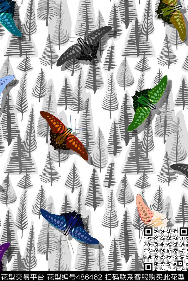 抽象蝴蝶简单数码印花华亿平台下载（图片编号: 486462） - 瓦栏（Walan）