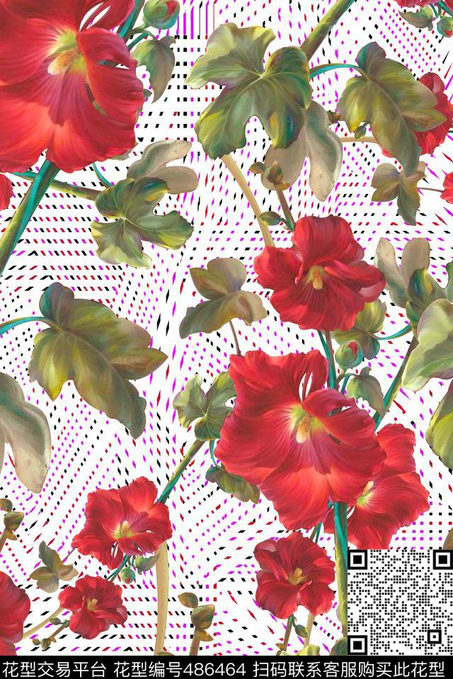 花卉油画花朵几何数码印花华亿平台下载（图片编号: 486464） - 瓦栏（Walan）