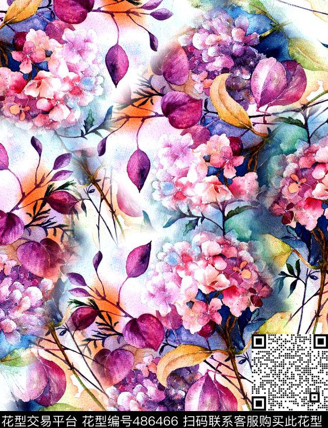 满花清新真丝花卉手绘水彩花卉水彩花卉数码印花华亿平台下载（图片编号: 486466） - 瓦栏（Walan）