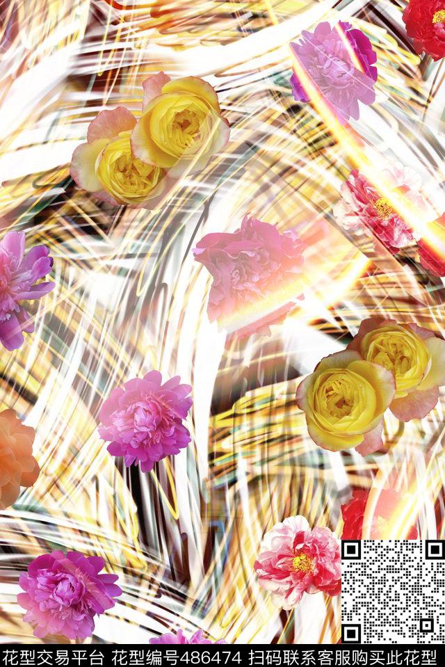 多彩花卉炫彩数码印花华亿平台下载（图片编号: 486474） - 瓦栏（Walan）