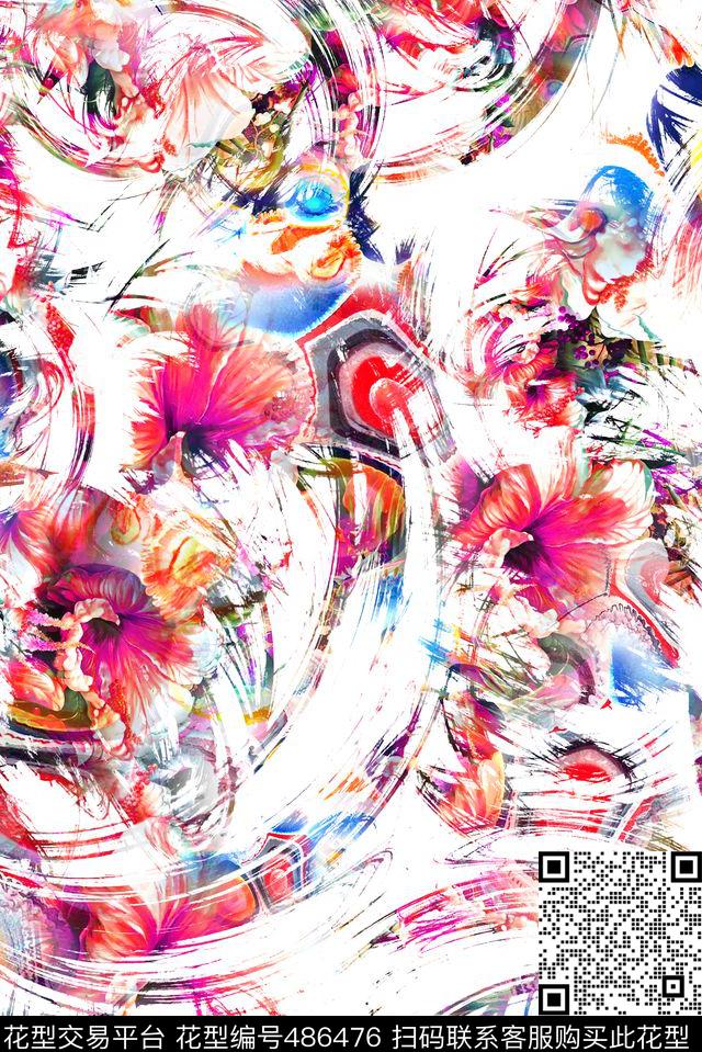抽象花卉花朵数码印花华亿平台下载（图片编号: 486476） - 瓦栏（Walan）